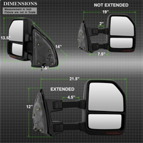 xTune 08-15 Ford Super Duty LED Telescoping Manual Mirrors - Smk (Pair) (MIR-FDSD08S-G4-MA-RSM-SET) - 9943119