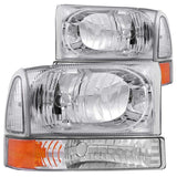 ANZO 2000-2004 Ford Excursion Crystal Headlights Chrome w/ Corner Lights 2pc - 111081