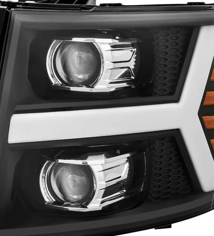 AlphaRex 07-13 Chevy 1500HD PRO-Series Proj Headlight Plank Style Matte Blk w/Activ Light/Seq Signal - 880205