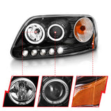 ANZO 1997.5-2003 Ford F-150 Projector Headlights w/ Halo and LED Black 1pc - 111031