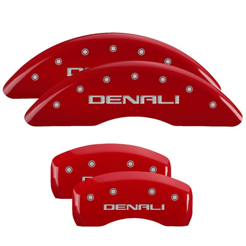 MGP 4 Caliper Covers Engraved Front & Rear Denali Red finish silver ch - 34001SDNLRD