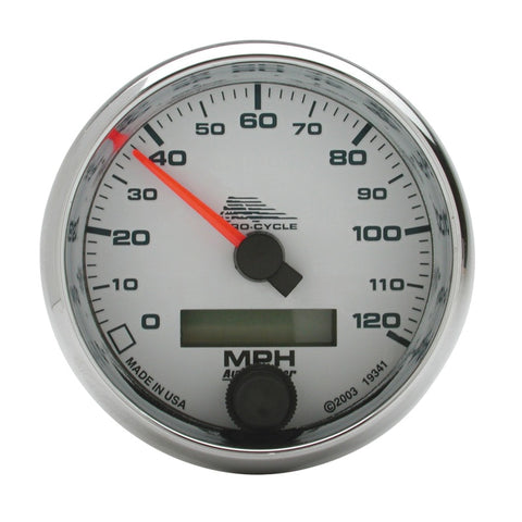 Autometer Pro-Cycle Gauge Speedo 2 5/8in 120 Mph Elec White - 19341