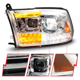 ANZO 09-18 Dodge Ram 1500/2500/3500 Full LED Proj Headlights w/Switchback Light Bar - Chrome - 111596