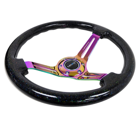 NRG Reinforced Steering Wheel (350mm / 3in. Deep) Blk Multi Color Flake w/ Neochrome Center Mark - RST-018BSB-MC