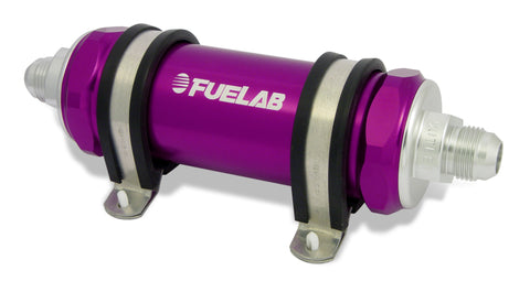 Fuelab 858 In-Line Fuel Filter Long -10AN In/Out 10 Micron Fabric w/Check Valve - Purple - 85802-4