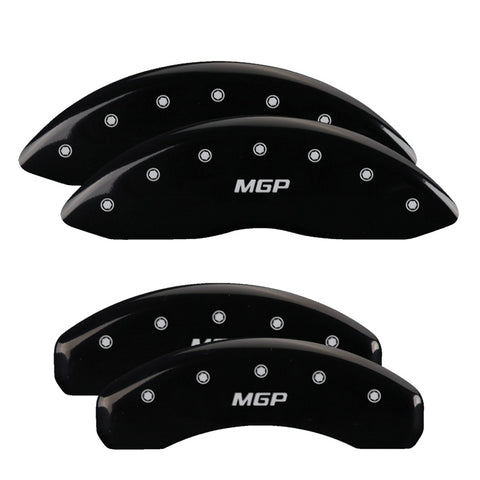 MGP 4 Caliper Covers Engraved Front & Rear MGP Black Finish Silver Char 2019 Chevy Silverado 1500 - 14252SMGPBK