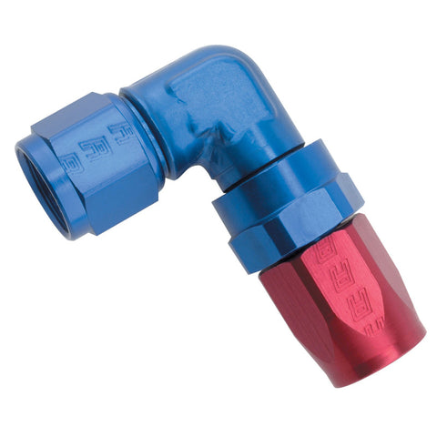 Russell Performance -8 AN Red/Blue 90 Degree Forged Aluminum Swivel Hose End - 613650