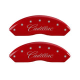 MGP 4 Caliper Covers Engraved Front & Rear Cursive/Cadillac Red finish silver ch - 35005SCADRD