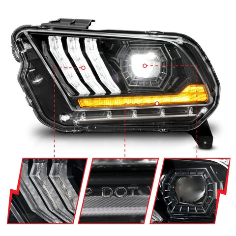 ANZO 13-14 Ford Mustang (w/ Factory HID/Xenon HL only) Projector Headlights w/Light Bar Black - 121572