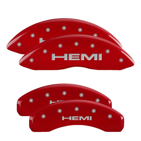 MGP 4 Caliper Covers Engraved Front & Rear Hemi Red finish silver ch - 55001SHEMRD