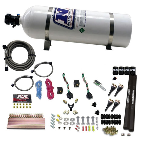 Nitrous Express 4 Cyl SX2 Nozzle Nitrous Kit (100-300HP x 2) w/15lb Bottle - 90094-15