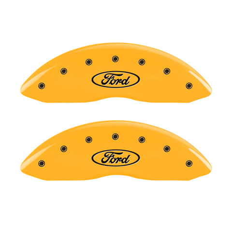 MGP 4 Caliper Covers Engraved Front & Rear Oval logo/Ford Yellow finish black ch - 10219SFRDYL