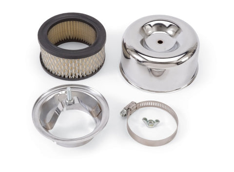 Edelbrock Air Cleaner 94 Series Round Steel Top 4 65In Dia X 3 125In 2 63In ID Raised Base Chrome - 1202