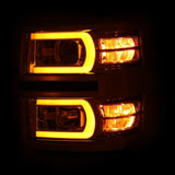 ANZO 14-15 Chevrolet Silverado 1500 Projector Headlights w/ Plank Style Switchback Chrome w/ Amber - 111413