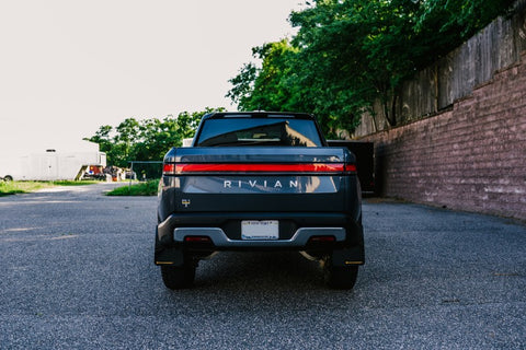 Rally Armor 2022 Rivian R1T Black UR Mud Flap w/ Tangerine Scream Logo - MF18-UR-BLK/TS