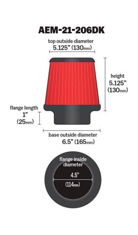 AEM 4.50 inch Short Neck 5 inch Element Filter Replacement - 21-206DK