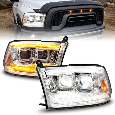 ANZO 09-18 Dodge Ram 1500/2500/3500 Full LED Proj Headlights w/Switchback Light Bar - Chrome - 111596