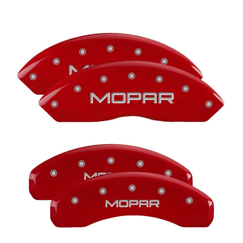 MGP 4 Caliper Covers Engraved Front & Rear Mopar Red Finish Silver Char 2019 Jeep Wrangler - 42018SMOPRD