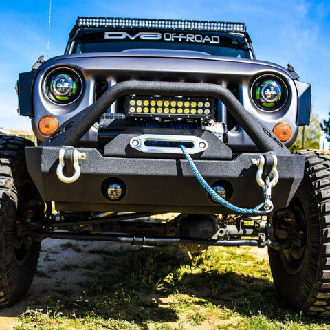 DV8 Offroad 07-18 Jeep Wrangler JK/JL FS-15 Steel Stubby Front Bumper w/ Fog Lights - FBSHTB-15