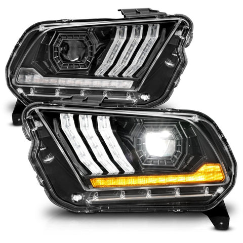 ANZO 13-14 Ford Mustang (w/ Factory HID/Xenon HL only) Projector Headlights w/Light Bar Black - 121572