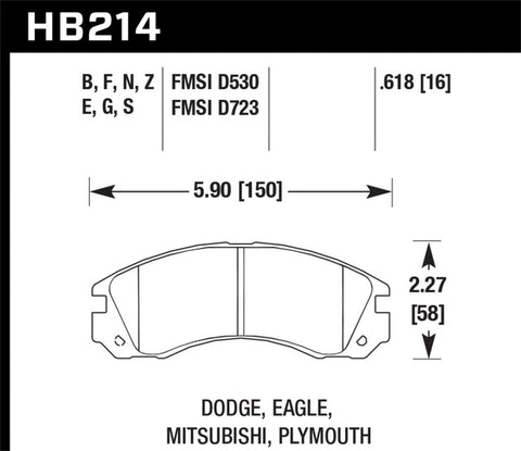 Hawk 91-96 Dodge Stealth / 91-99 Mitsubishi 3000GT / 05-06 Outlander HT-10 Race Front Brake Pads - HB214S.618