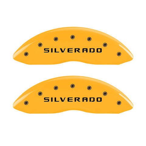 MGP 4 Caliper Covers Engraved Front & Rear Silverado Yellow Finish Blk Char 02 Chevy Avalanche 2500 - 14048SSILYL