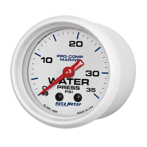 Autometer Marine White 2-1/16in 35 PSI Mechanical Water Pressure Gauge - 200772