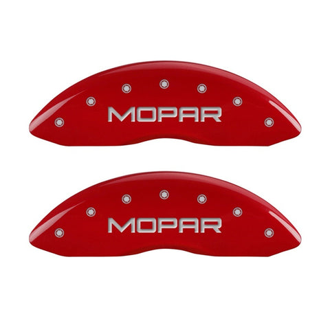 MGP Front set 2 Caliper Covers Engraved Front MOPAR Red finish silver ch - 42011FMOPRD