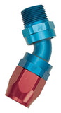 Russell Performance -12 AN Red/Blue 45 Deg Full Flow Swivel Pipe Thread Hose End (With 1/2in NPT) - 612040