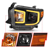 ANZO 14-17 Toyota Tundra Plank Style Projector Headlights Black w/ Amber - 111414