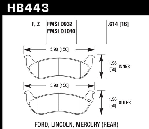 Hawk 03-04 Mercury Marauder DTC-30 Rear Race Pads - HB443W.614