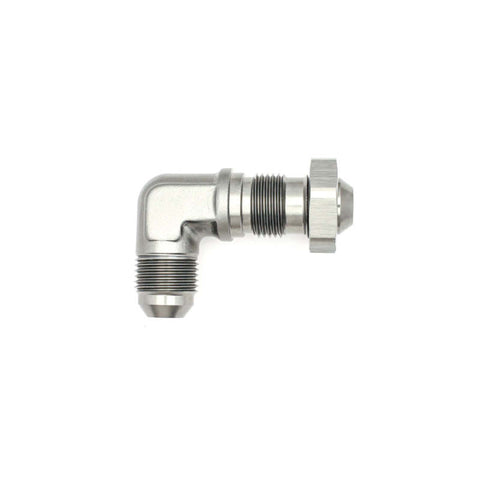 DeatschWerks 8AN Male Flare To 8AN Male Flare Bulkhead Adapter 90-Degree (Incl. Nut) - 6-02-0711