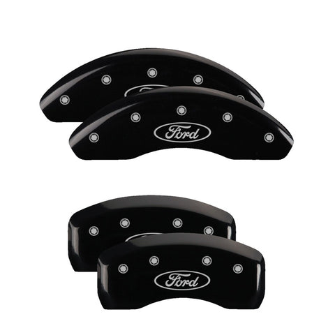 MGP 4 Caliper Covers Engraved Front & Rear Oval logo/Ford Black finish silver ch - 10236SFRDBK