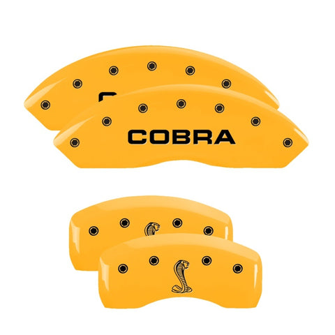 MGP 4 Caliper Covers Engraved Front Cobra Rear Snake Yellow Finish Black Char 2003 Ford Mustang - 10017SCNKYL