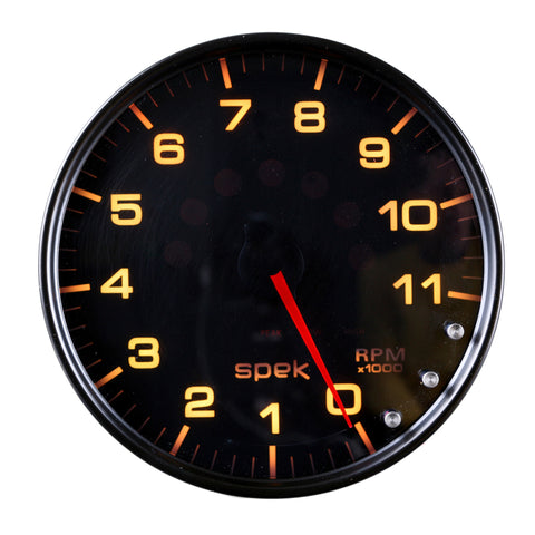 Autometer Spek-Pro Gauge Tachometer 5in 11K Rpm W/Shift Light & Peak Mem Black/Smoke/Black - P23952