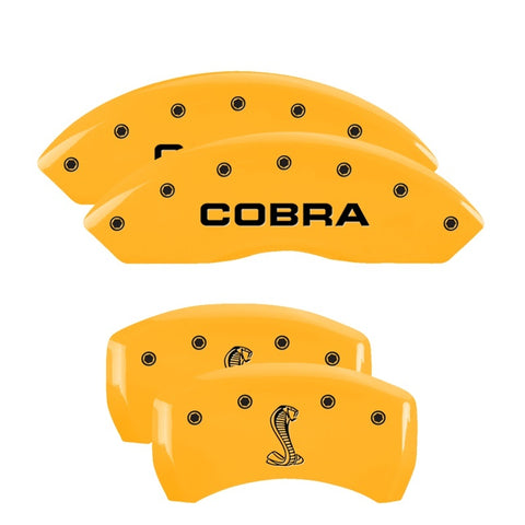 MGP 4 Caliper Covers Engraved Front Cobra Rear Snake Yellow Finish Black Char 2008 Ford Mustang - 10197SCNKYL