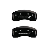 MGP 4 Caliper Covers Engraved Front & Rear With stripes/Dodge Black finish silver ch - 12127SDD3BK