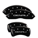 MGP 4 Caliper Covers Engraved Front & Rear Denali Black Finish Silver Char 2019 GMC Arcadia - 34212SDNLBK