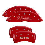 MGP 4 Caliper Covers Engraved Front Cursive/Cadillac Engraved Rear CTS Red finish silver ch - 35020SCTSRD