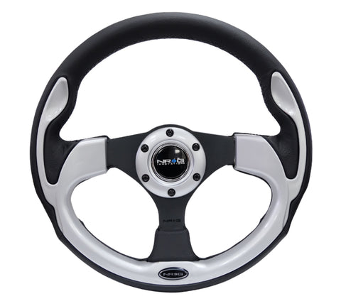 NRG Reinforced Steering Wheel (320mm) Blk w/Silver Trim & 5mm 3-Spoke - RST-001SL