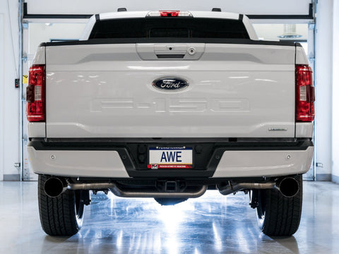 AWE 0FG 21+ Ford F150 Dual Split Rear Cat-Back Exhaust- 5in Diamond Black Tips - 3015-33119