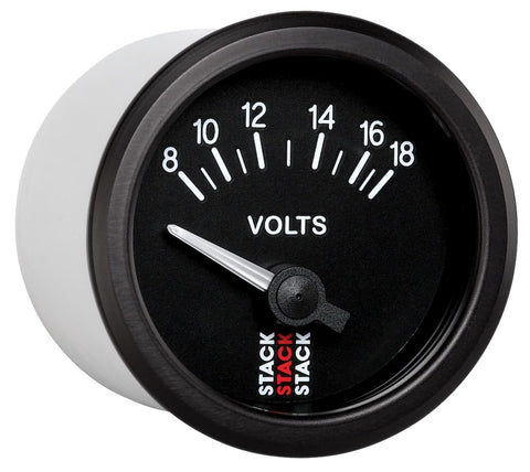 Autometer Stack Instruments 52mm 8-18V Electric Battery Voltage Gauge - Black - ST3216