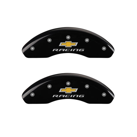 MGP Front set 2 Caliper Covers Engraved Front Chevy racing Black finish silver ch - 14213FBRCBK