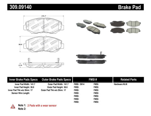 StopTech Performance 03-10 Honda Accord / 02-06 CR-V / 03-08 Pilot Front Brake Pads - 309.09140