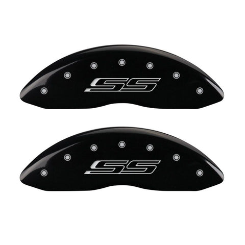 MGP 4 Caliper Covers Engraved Front & Rear Gen 5/SS Black finish silver ch - 14215SSS5BK