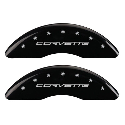 MGP 4 Caliper Covers Engraved Front C6/Corvette Engraved Rear C6/Z06 Black finish silver ch - 13083SCZ6BK