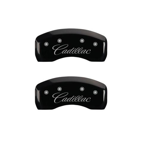 MGP 4 Caliper Covers Engraved Front & Rear Cursive/Cadillac Black finish silver ch - 35007SCADBK