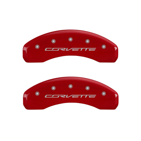 MGP 4 Caliper Covers Engraved Front & Rear C7/Corvette Red finish silver ch - 13009SCV7RD