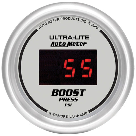 Autometer Ultra-Lite 2-1/16in 5-60 PSI Digital Boost Pressure Gauge - Silver - 6570