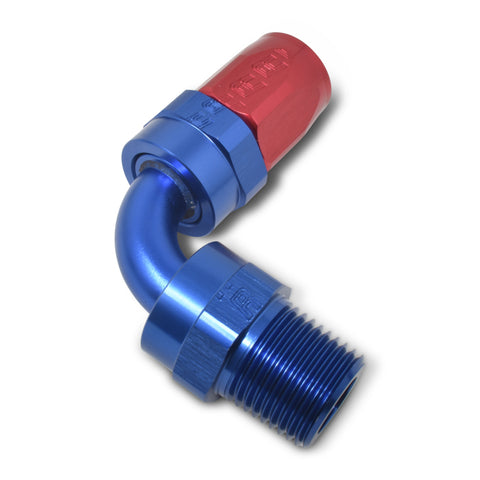 Russell Performance -6 AN Red/Blue 90 Degree Full Flow Swivel Pipe Thread Hose End (With 1/4in NPT) - 612090